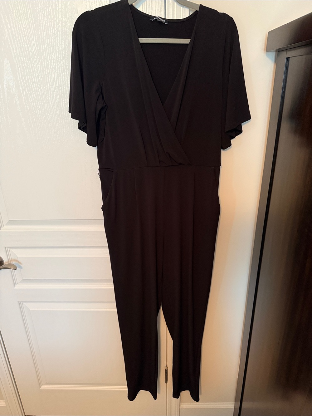 Express Black V-Neck Short Sleeve Jumpsuit